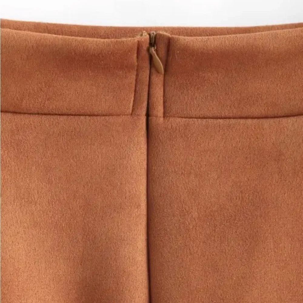 NWOT Lace-Up Faux Suede Mini Skirt coffee